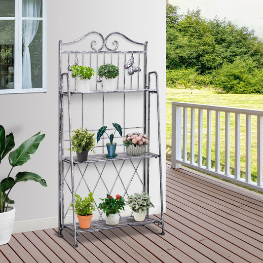 Outsunny Outdoor Plant Stand Display Rack - 3-Tier Metal Flower Holder - ALL4U RETAILER LTD