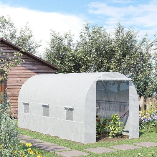 Outsunny Outdoor Poly Tunnel Greenhouse - White 4.5 x 2m - ALL4U RETAILER LTD