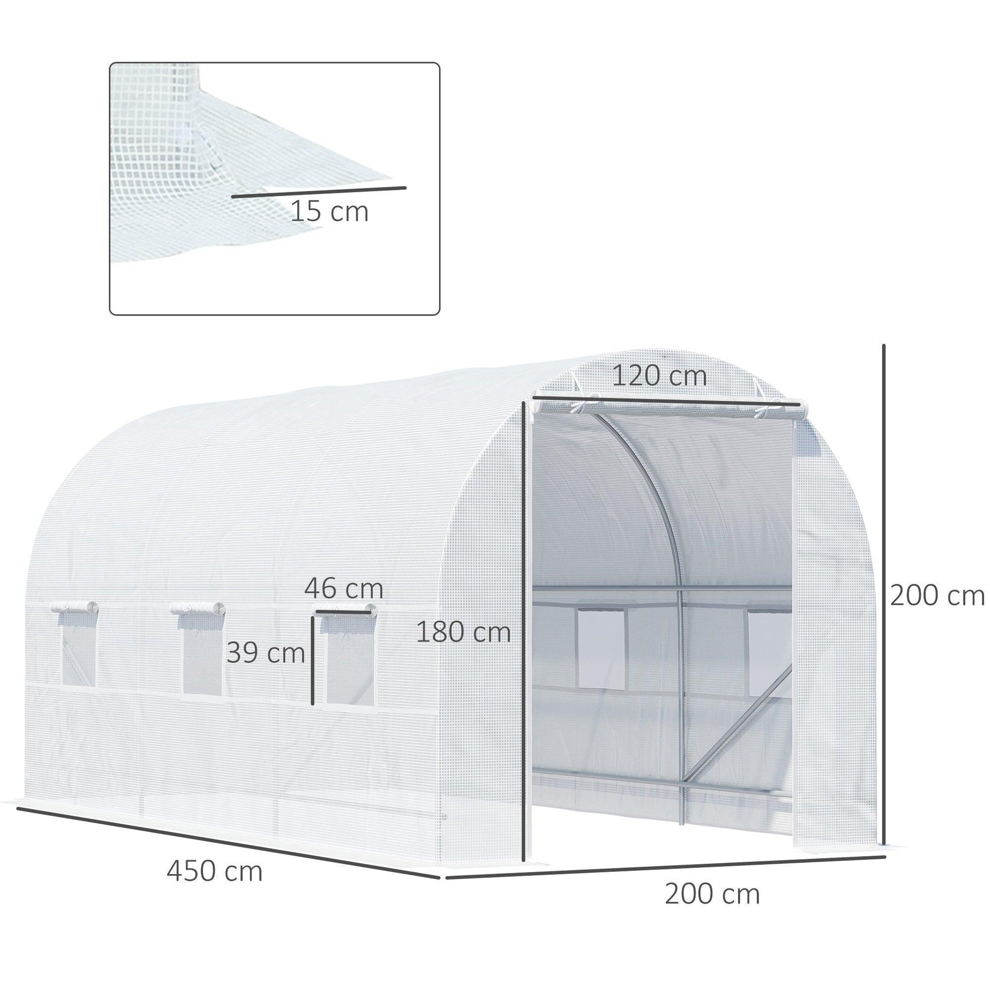 Outsunny Outdoor Poly Tunnel Greenhouse - White 4.5 x 2m - ALL4U RETAILER LTD