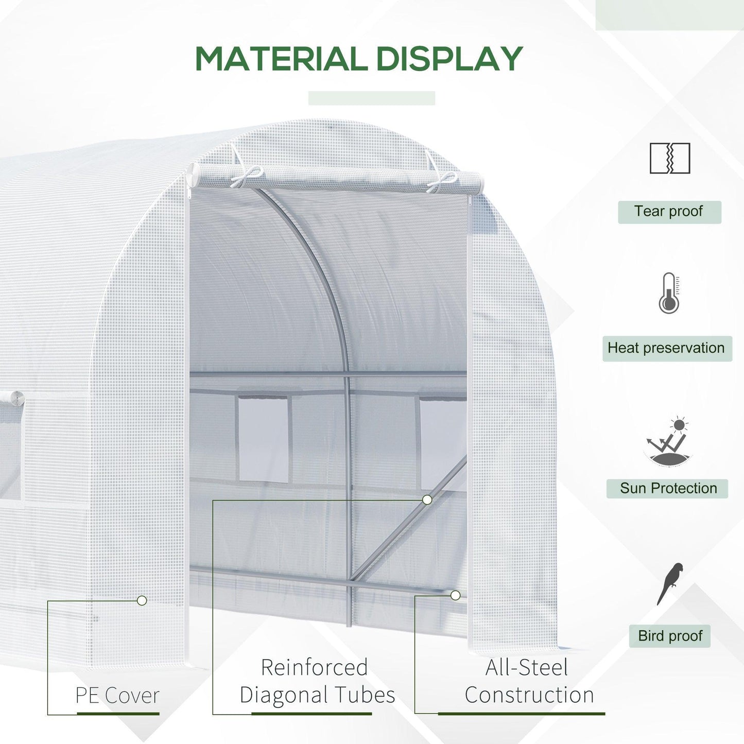 Outsunny Outdoor Poly Tunnel Greenhouse - White 4.5 x 2m - ALL4U RETAILER LTD