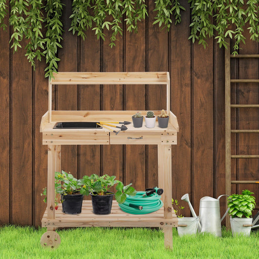 Outsunny Outdoor Potting Bench with Wheels, Sink & Storage - ALL4U RETAILER LTD