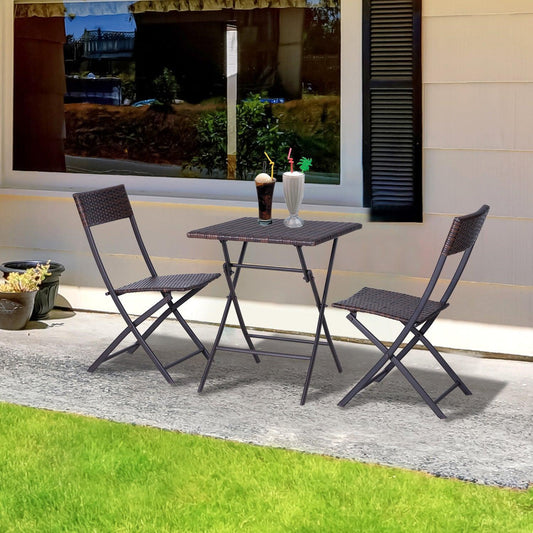 Outsunny Outdoor Rattan Bistro Set - 2 Seater Folding Patio Furniture - ALL4U RETAILER LTD