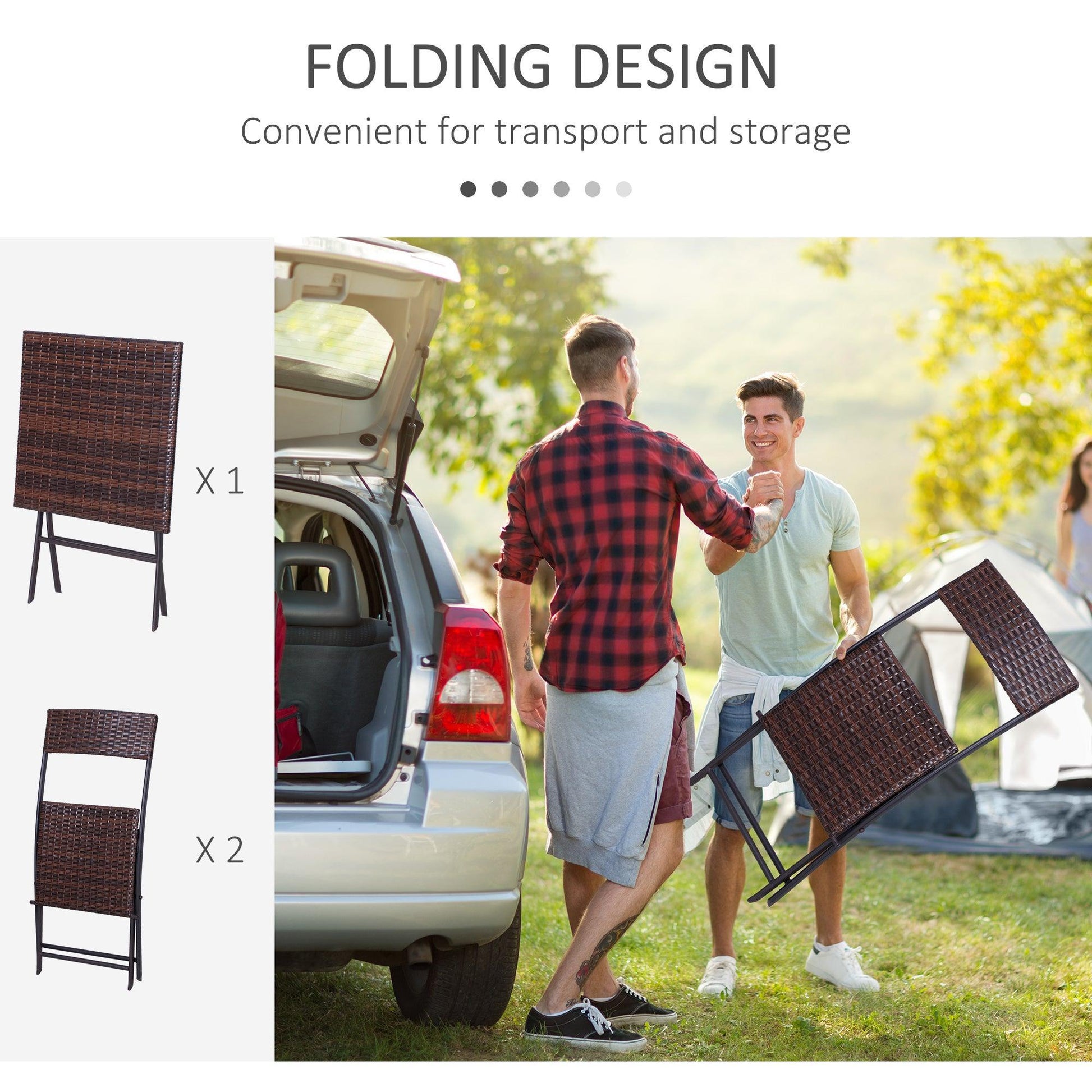 Outsunny Outdoor Rattan Bistro Set - 2 Seater Folding Patio Furniture - ALL4U RETAILER LTD