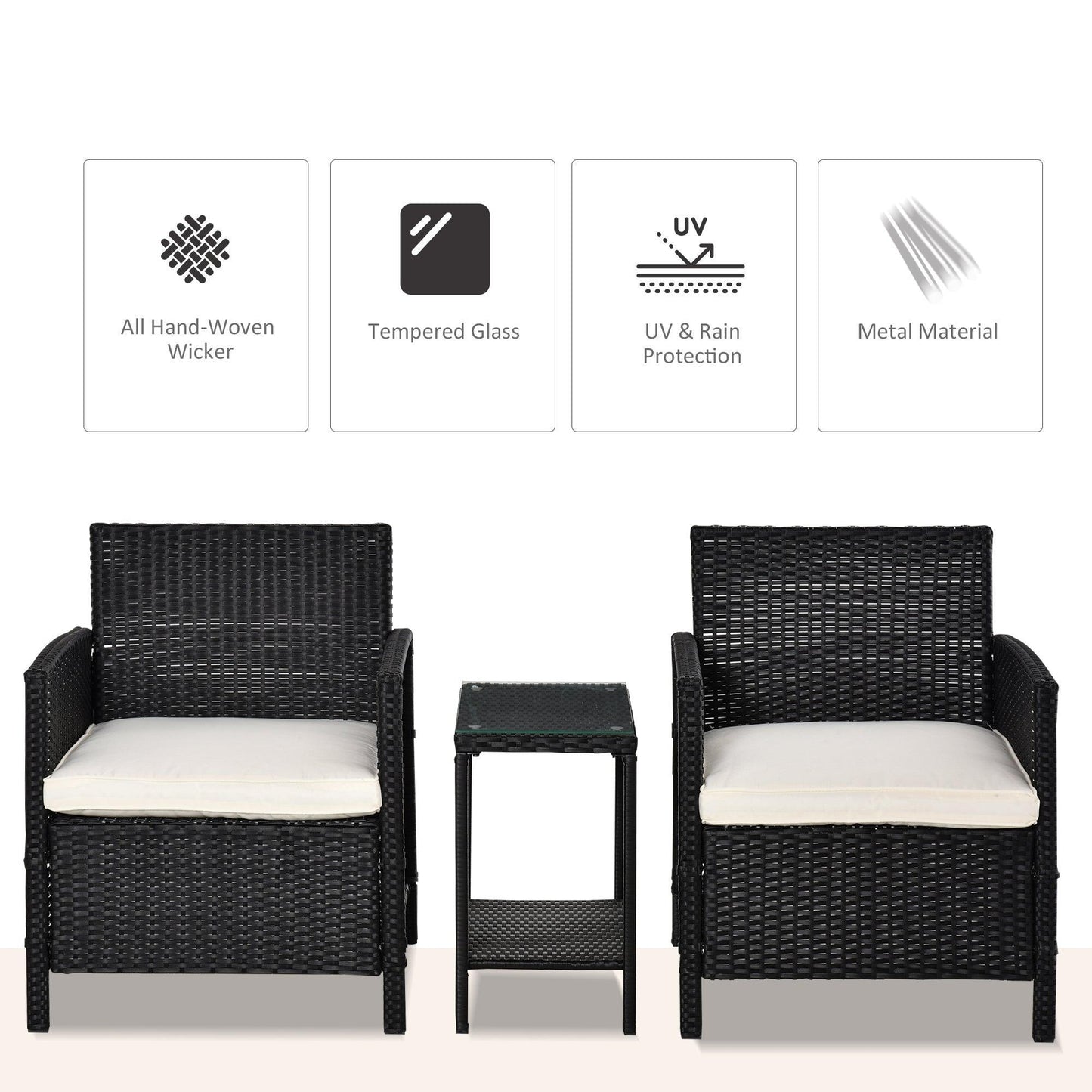 Outsunny Outdoor Rattan Bistro Set - Jack & Jill Seating - ALL4U RETAILER LTD