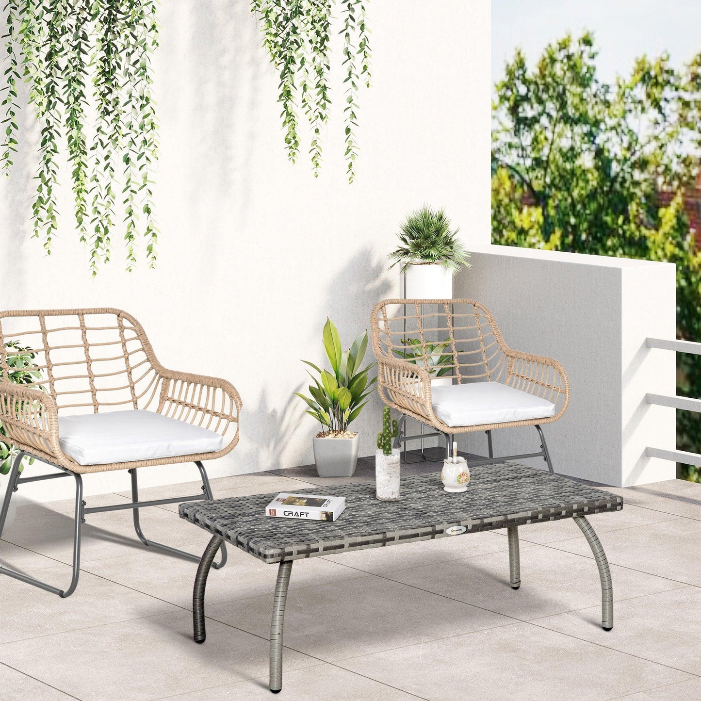 Outsunny Outdoor Rattan Coffee Table - All-Weather Wicker - ALL4U RETAILER LTD