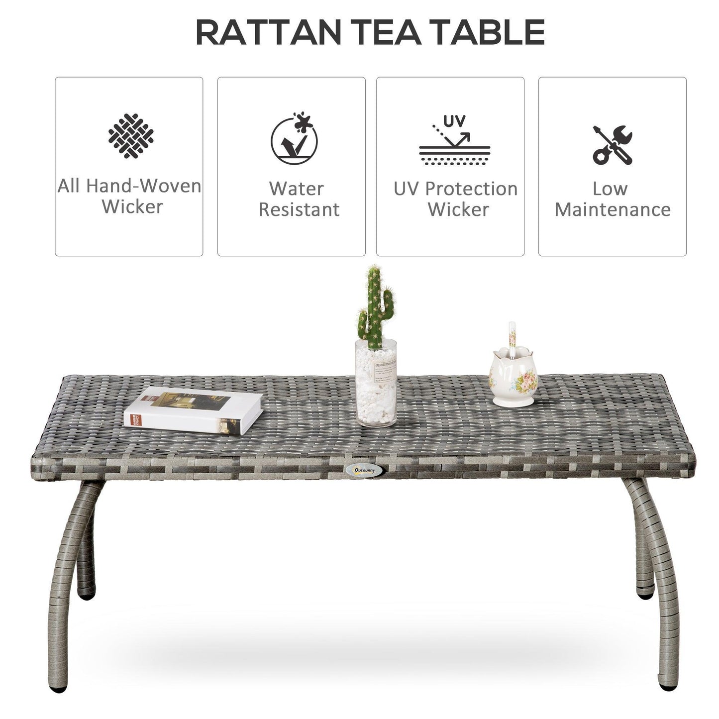 Outsunny Outdoor Rattan Coffee Table - All-Weather Wicker - ALL4U RETAILER LTD