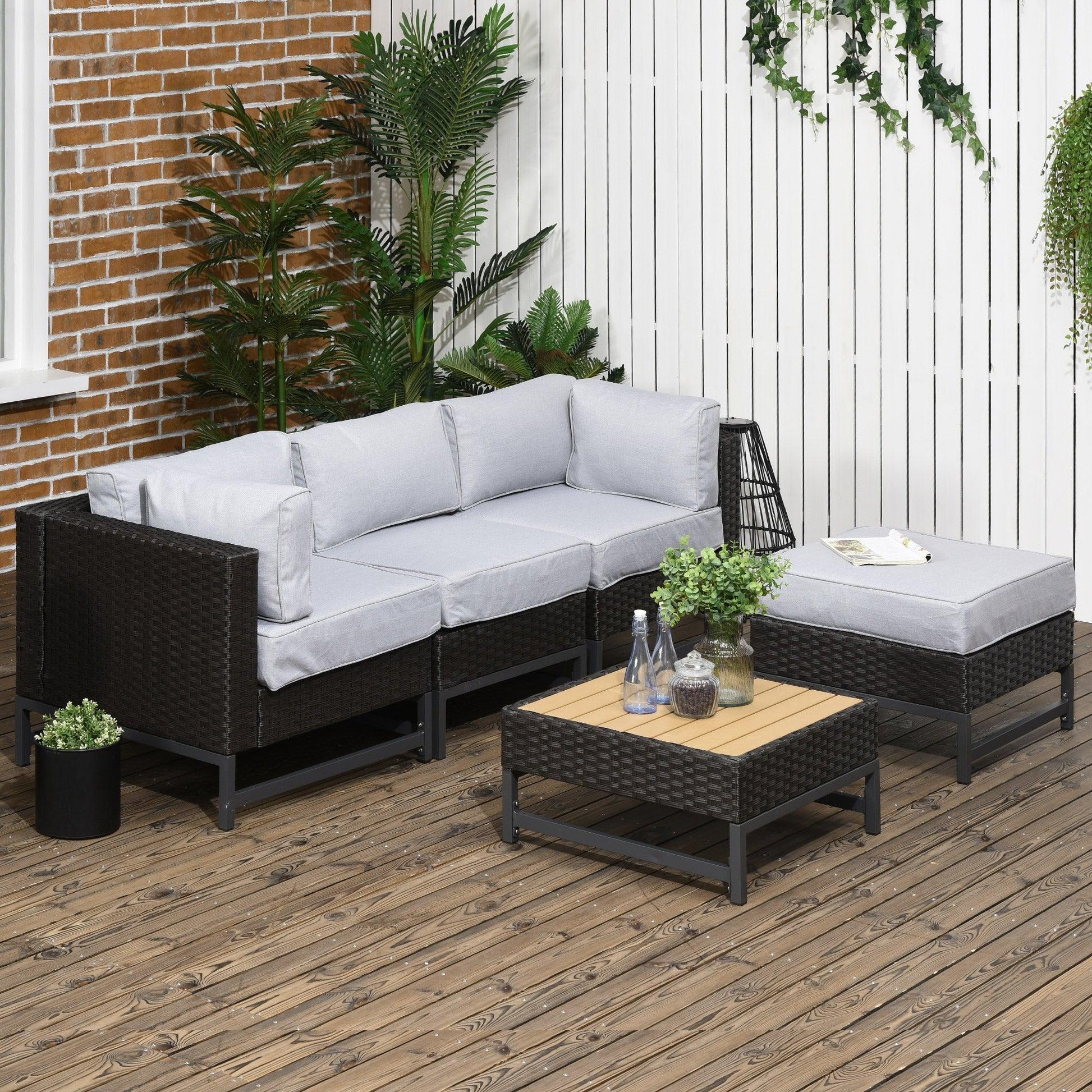 Outsunny Outdoor Rattan Corner Sofa Set with Cushions - ALL4U RETAILER LTD