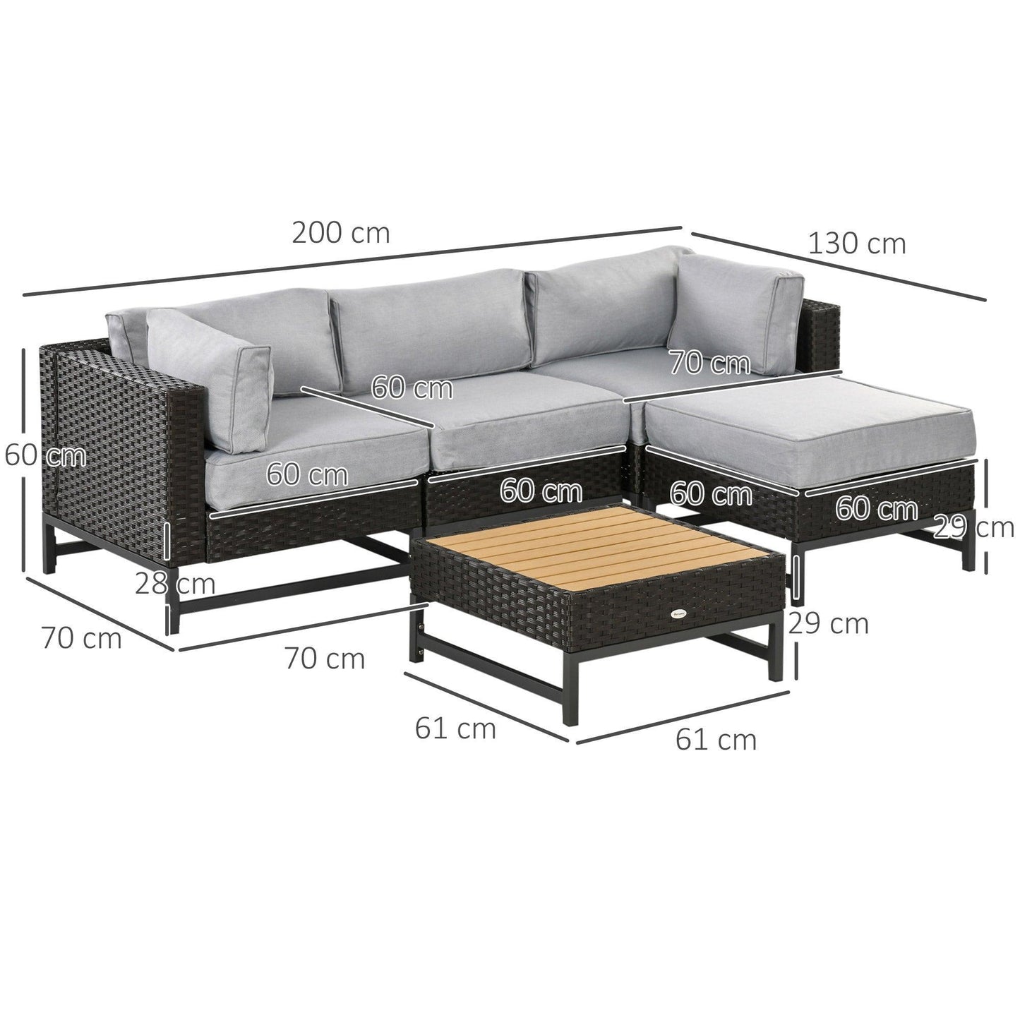 Outsunny Outdoor Rattan Corner Sofa Set with Cushions - ALL4U RETAILER LTD