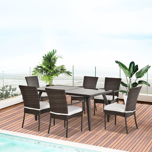 Outsunny Outdoor Rattan Dining Set: 6 Chairs and Table - ALL4U RETAILER LTD