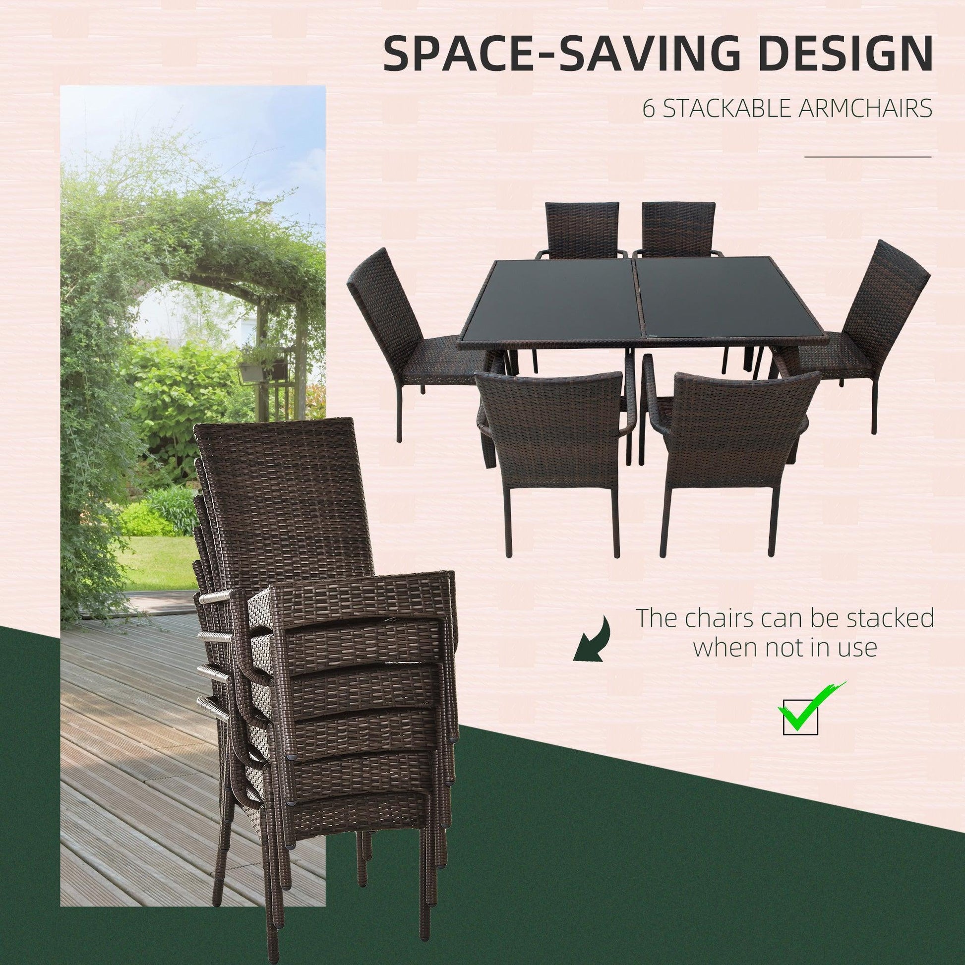 Outsunny Outdoor Rattan Dining Set: 6 Chairs and Table - ALL4U RETAILER LTD