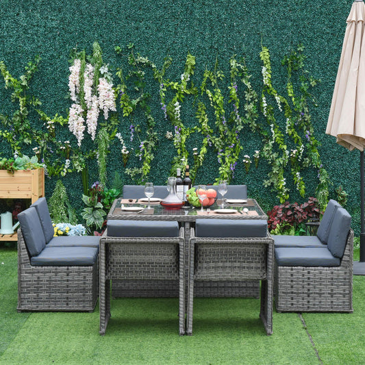 Outsunny Outdoor Rattan Dining Set with Umbrella Hole - ALL4U RETAILER LTD