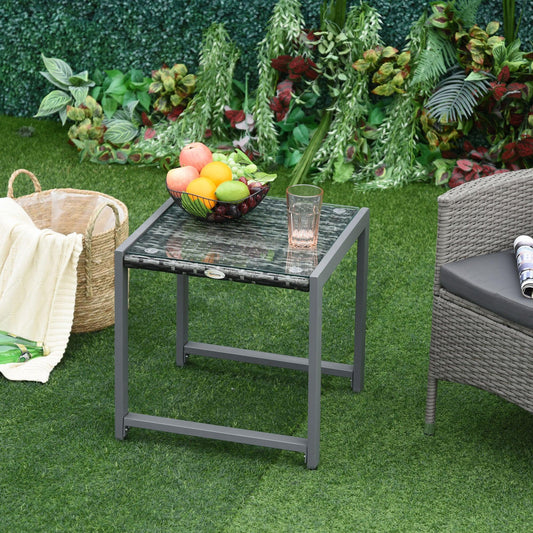 Outsunny Outdoor Rattan End Table - Patio Sofa Chat Garden Furniture - ALL4U RETAILER LTD