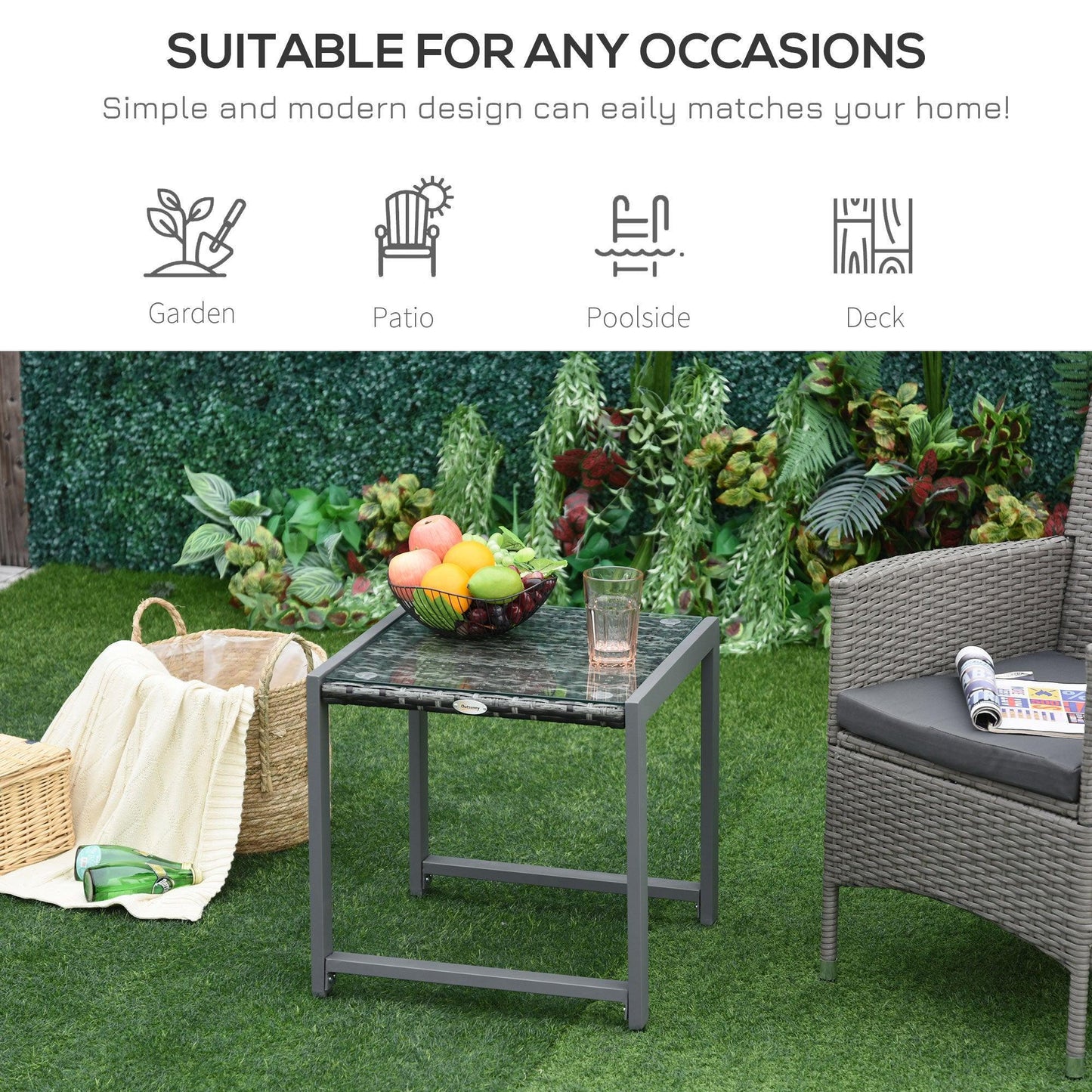 Outsunny Outdoor Rattan End Table - Patio Sofa Chat Garden Furniture - ALL4U RETAILER LTD