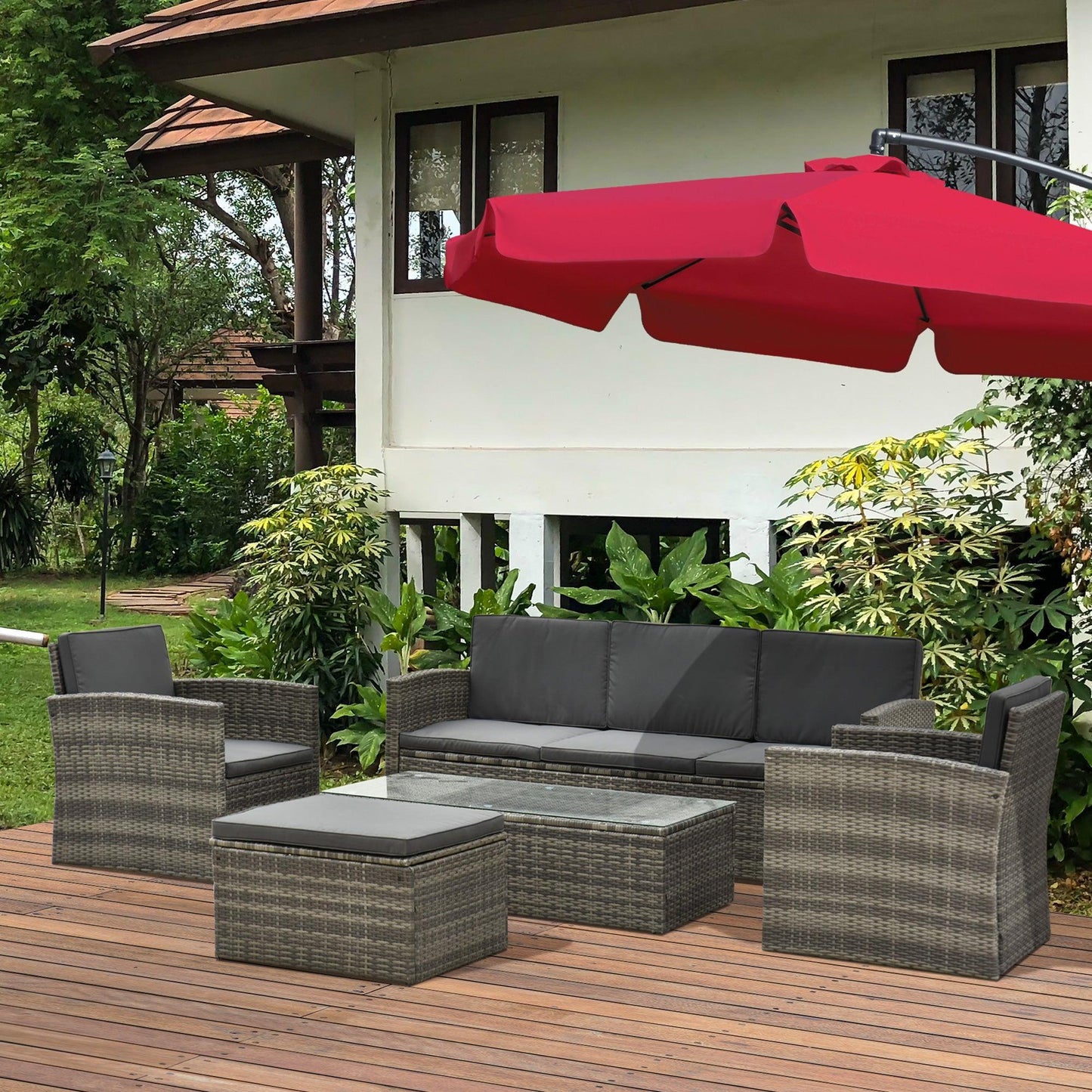 Outsunny Outdoor Rattan Furniture Set: 6-Seater Grey - ALL4U RETAILER LTD