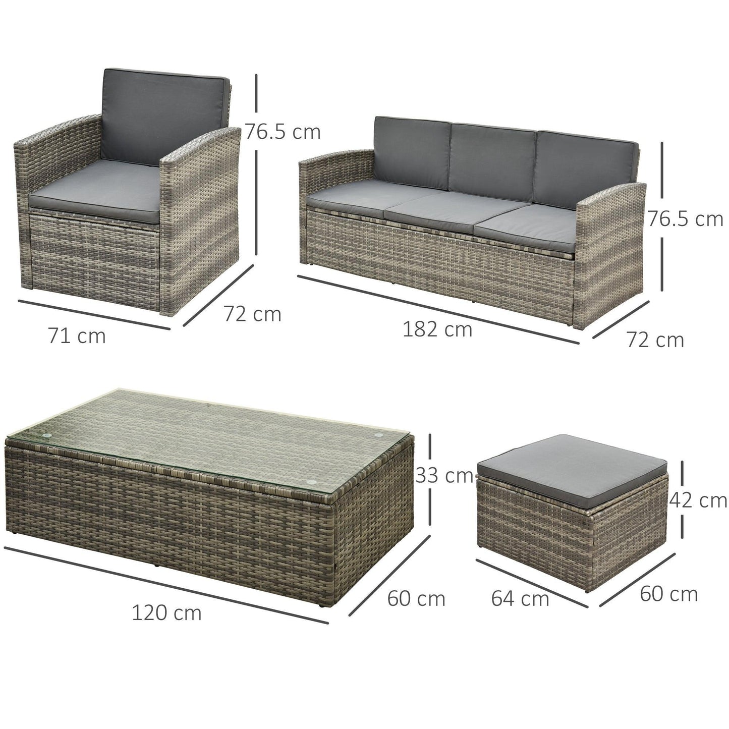 Outsunny Outdoor Rattan Furniture Set: 6-Seater Grey - ALL4U RETAILER LTD