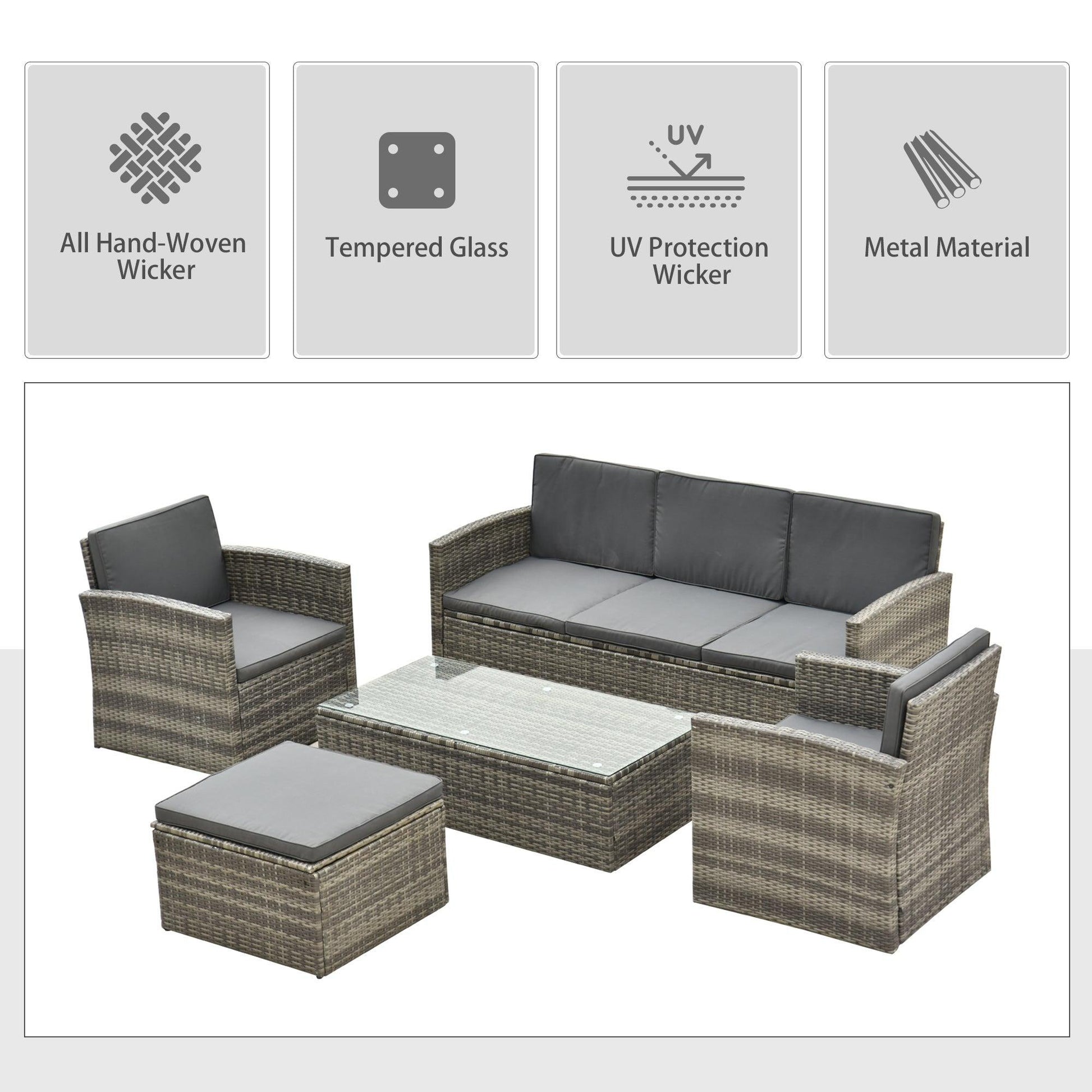 Outsunny Outdoor Rattan Furniture Set: 6-Seater Grey - ALL4U RETAILER LTD