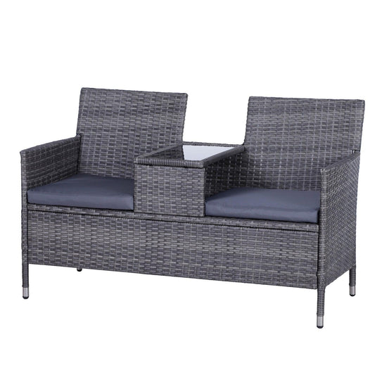 Outsunny Outdoor Rattan Love Seat for Garden Patio - Grey - ALL4U RETAILER LTD