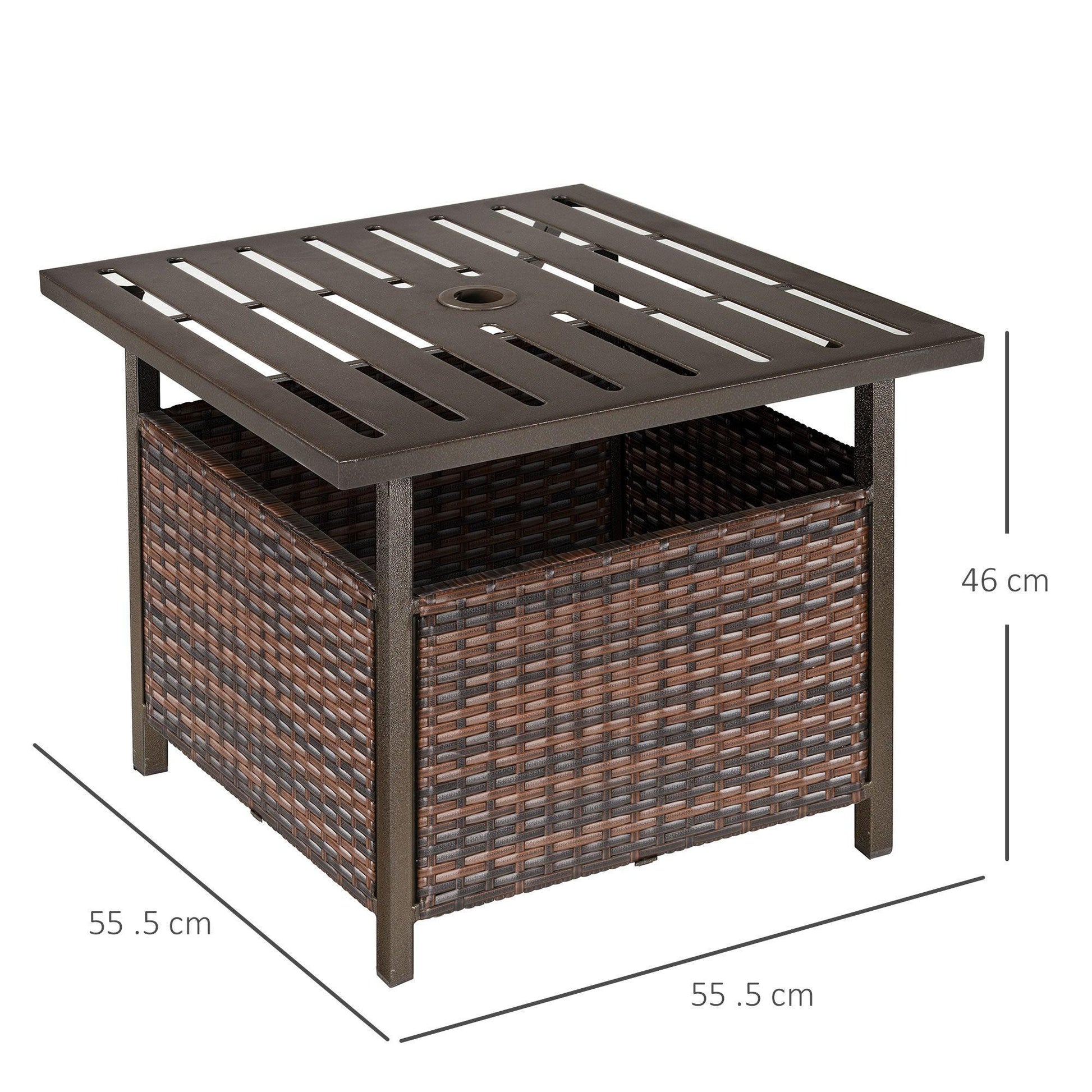 Outsunny Outdoor Rattan Patio Coffee Table with Umbrella Hole - Brown - ALL4U RETAILER LTD