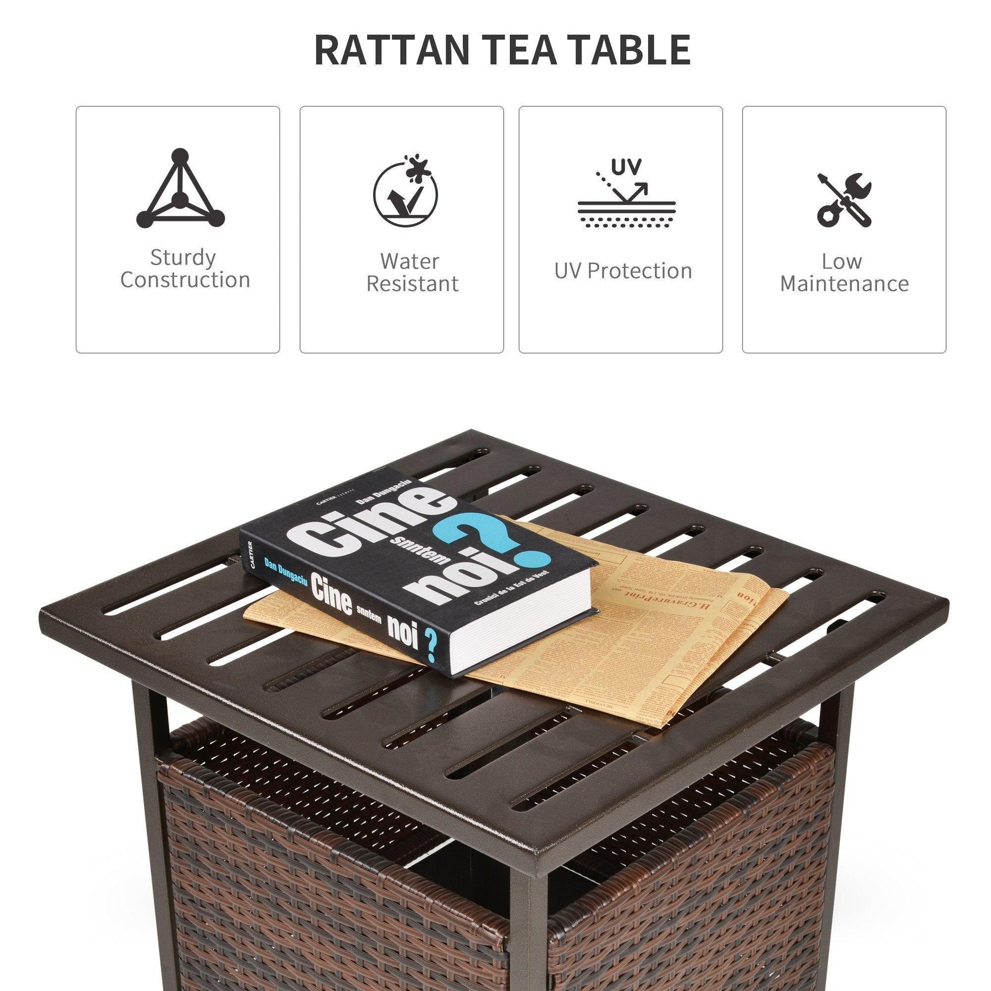 Outsunny Outdoor Rattan Patio Coffee Table with Umbrella Hole - Brown - ALL4U RETAILER LTD