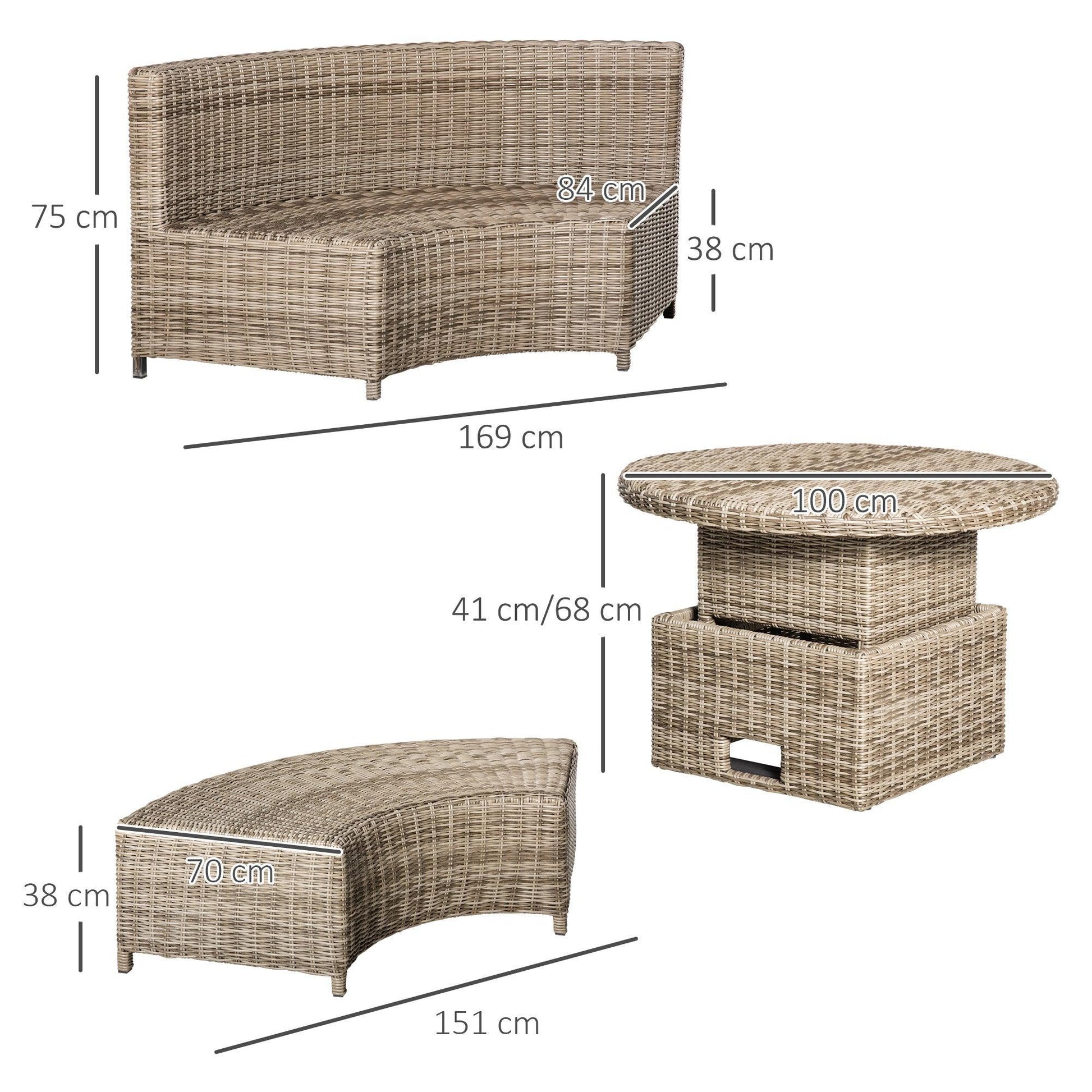 Outsunny Outdoor Rattan Patio Set - Grey, 6-Seater - ALL4U RETAILER LTD