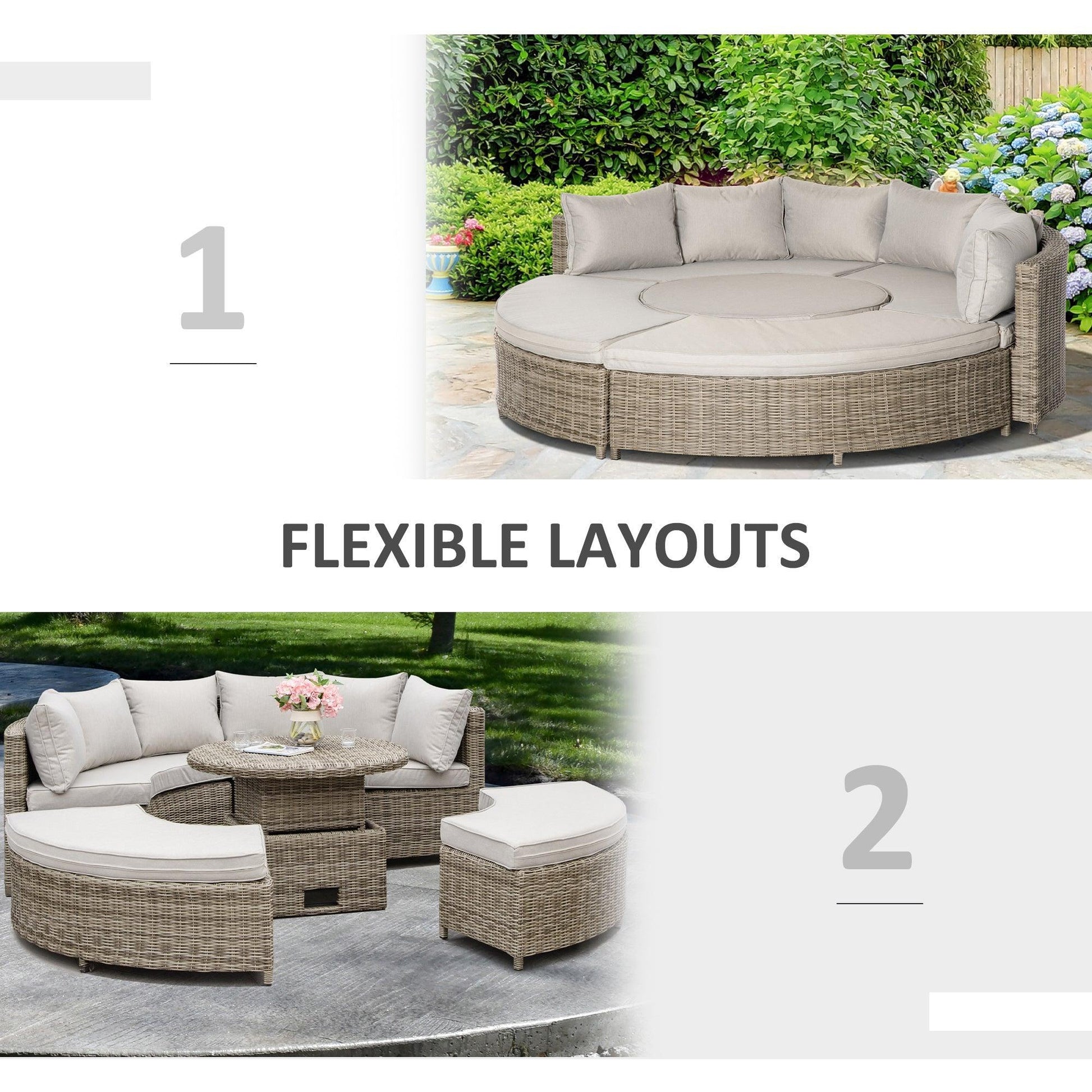 Outsunny Outdoor Rattan Patio Set - Grey, 6-Seater - ALL4U RETAILER LTD