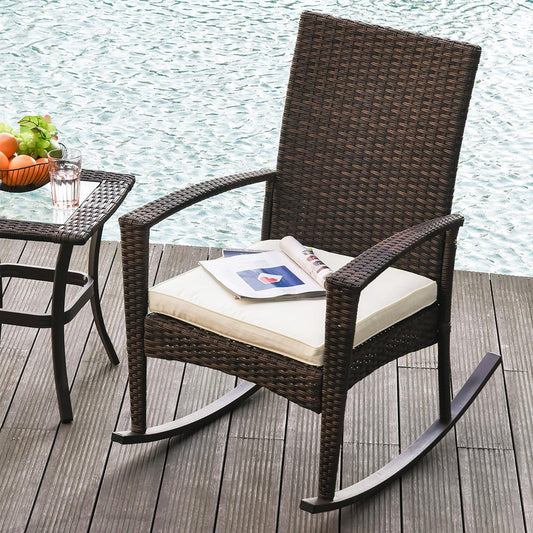 Outsunny Outdoor Rattan Rocking Chair - Brown - ALL4U RETAILER LTD