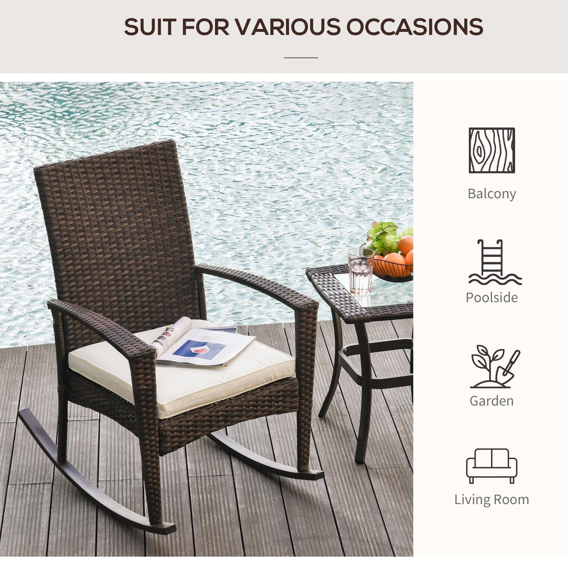 Outsunny Outdoor Rattan Rocking Chair - Brown - ALL4U RETAILER LTD