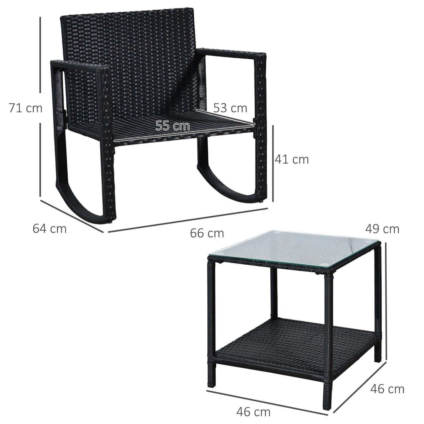 Outsunny Outdoor Rattan Rocking Set with Cushion - ALL4U RETAILER LTD