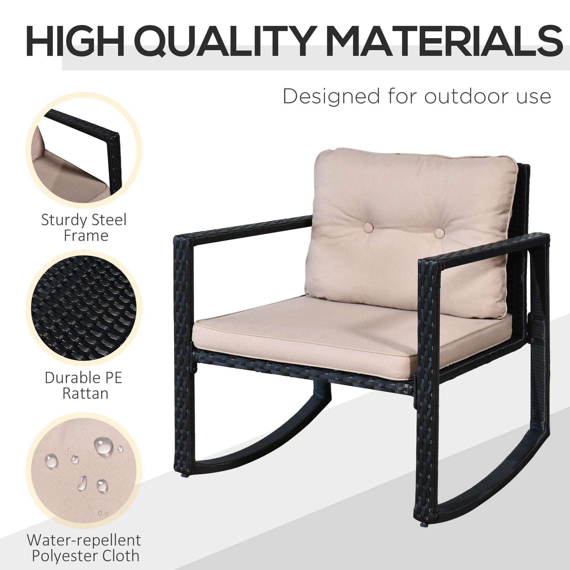 Outsunny Outdoor Rattan Rocking Set with Cushion - ALL4U RETAILER LTD