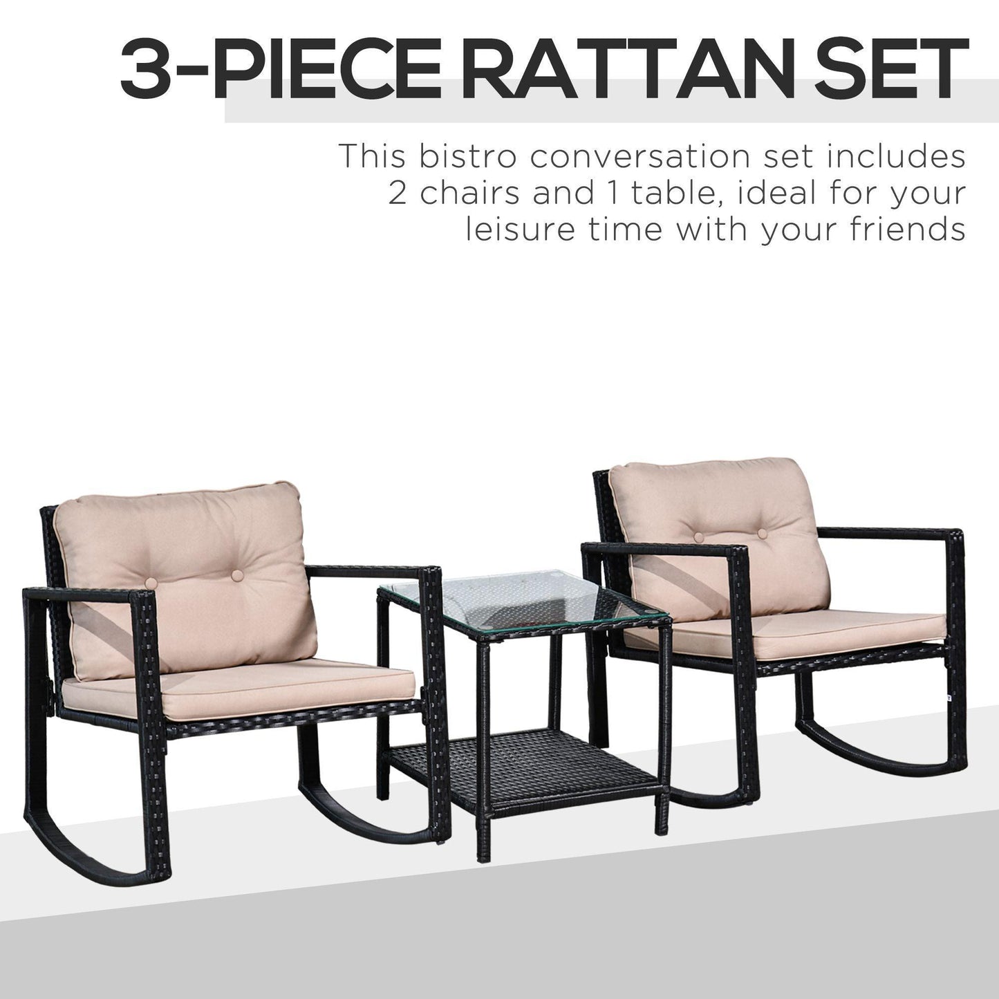 Outsunny Outdoor Rattan Rocking Set with Cushion - ALL4U RETAILER LTD