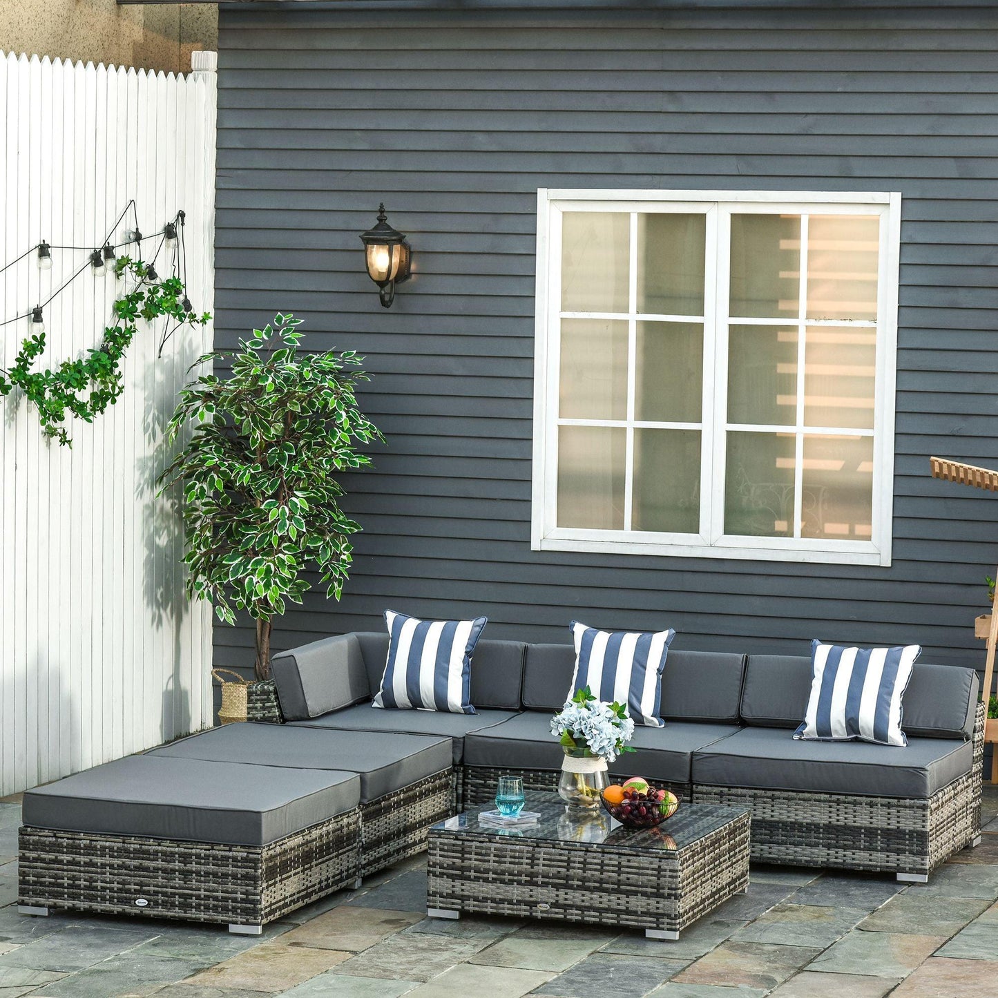 Outsunny Outdoor Rattan Sofa Set for Garden - Grey - ALL4U RETAILER LTD