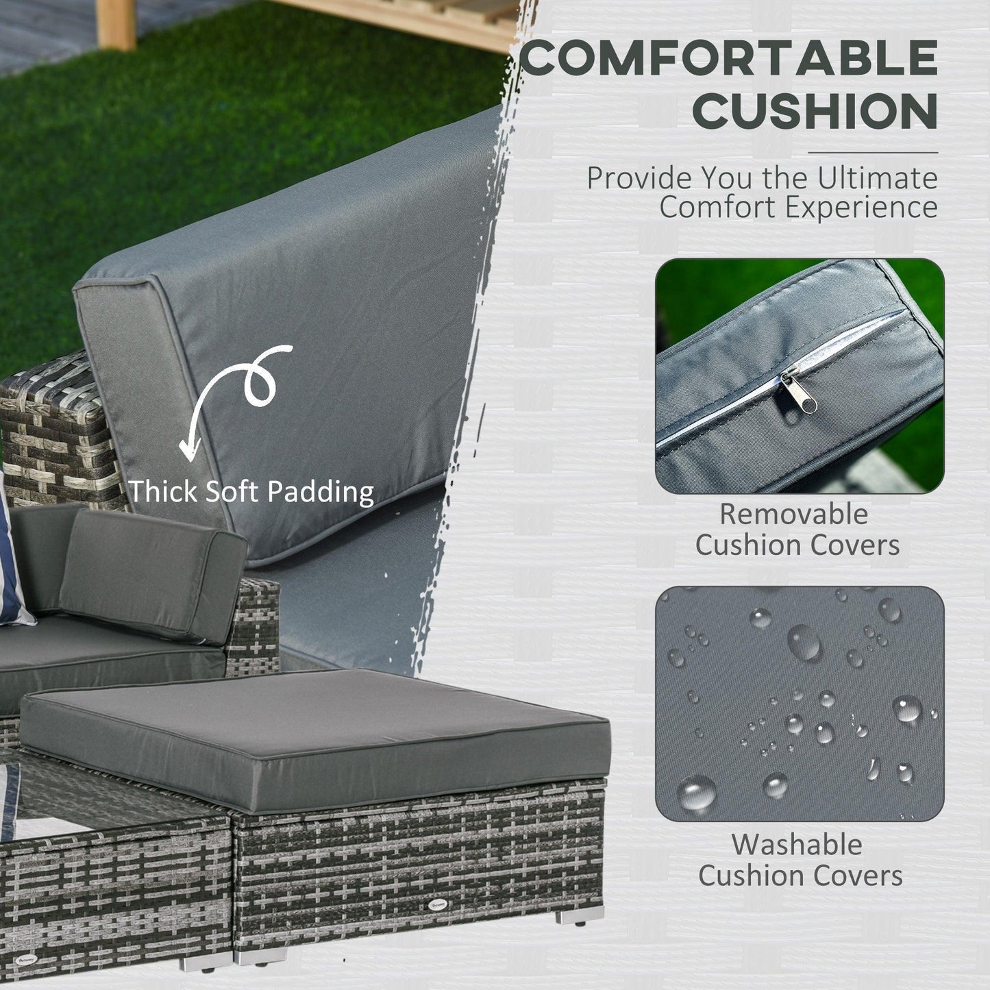 Outsunny Outdoor Rattan Sofa Set for Garden - Grey - ALL4U RETAILER LTD