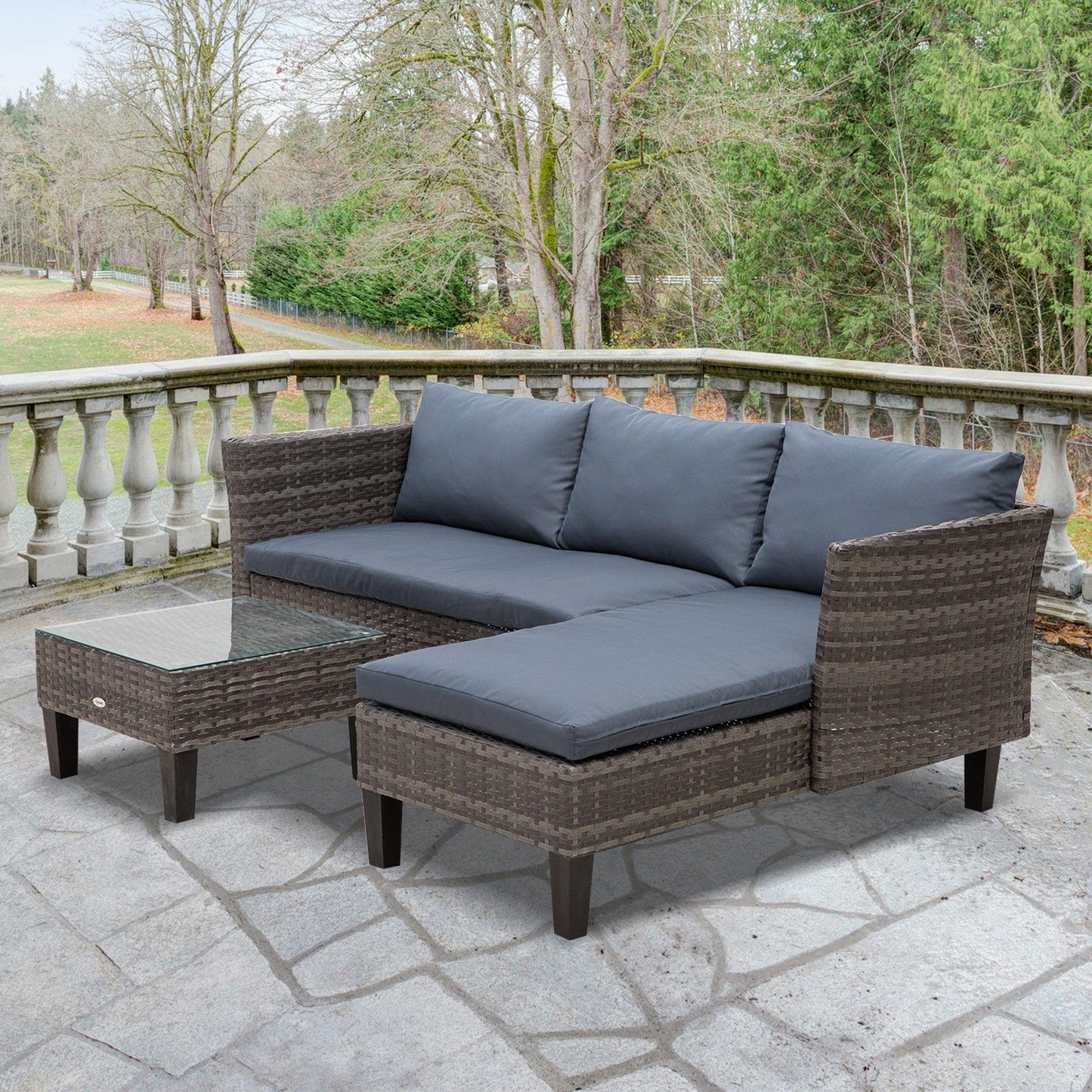 Outsunny Outdoor Rattan Sofa Set - Grey, 4-Seater - ALL4U RETAILER LTD