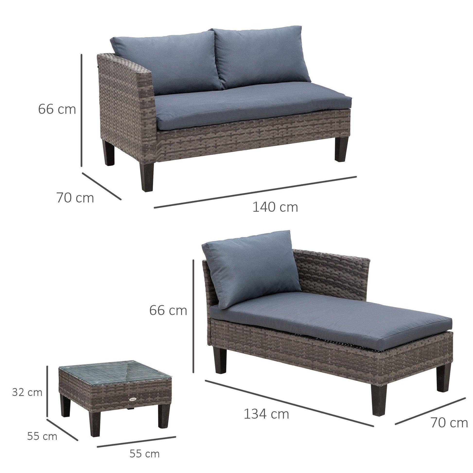 Outsunny Outdoor Rattan Sofa Set - Grey, 4-Seater - ALL4U RETAILER LTD