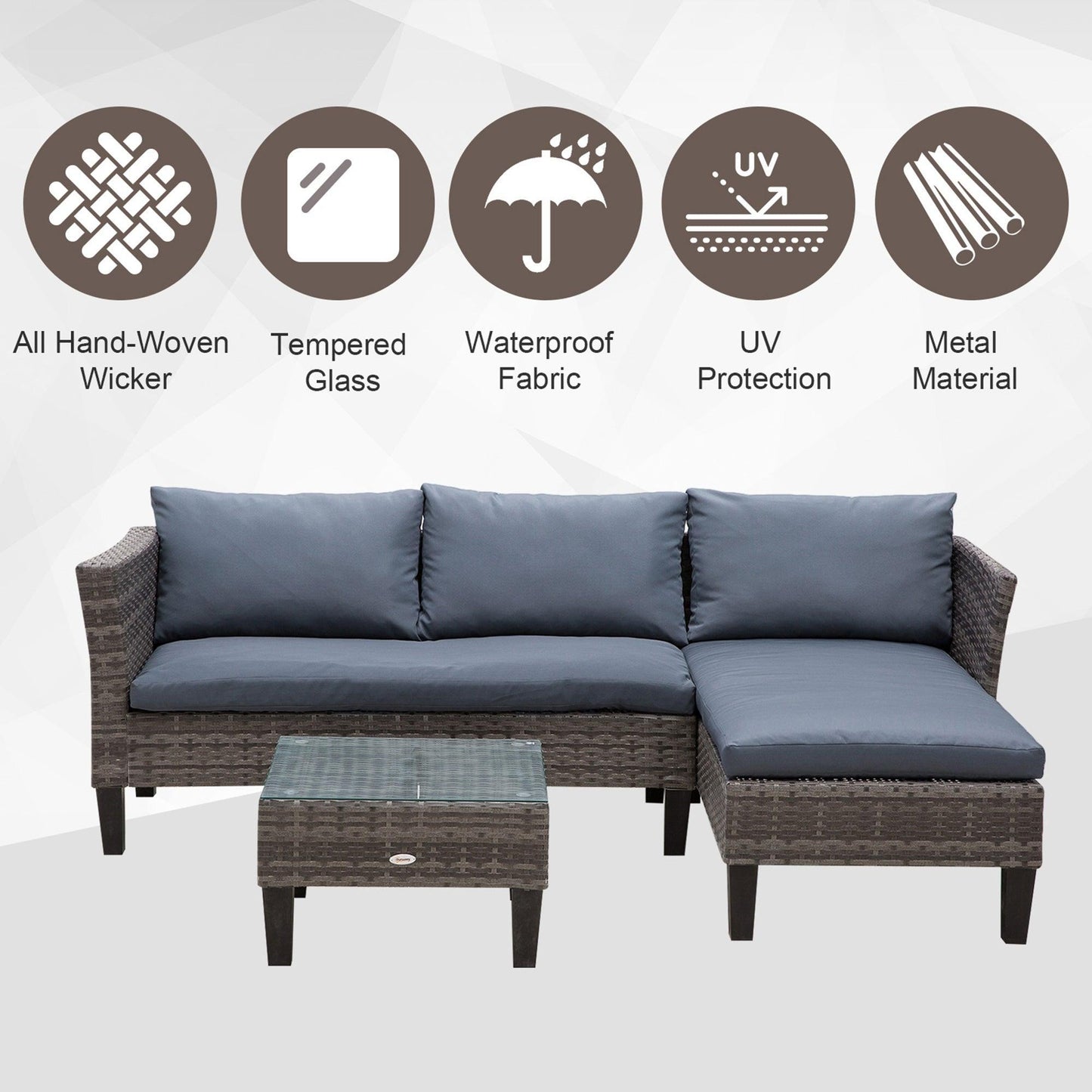 Outsunny Outdoor Rattan Sofa Set - Grey, 4-Seater - ALL4U RETAILER LTD