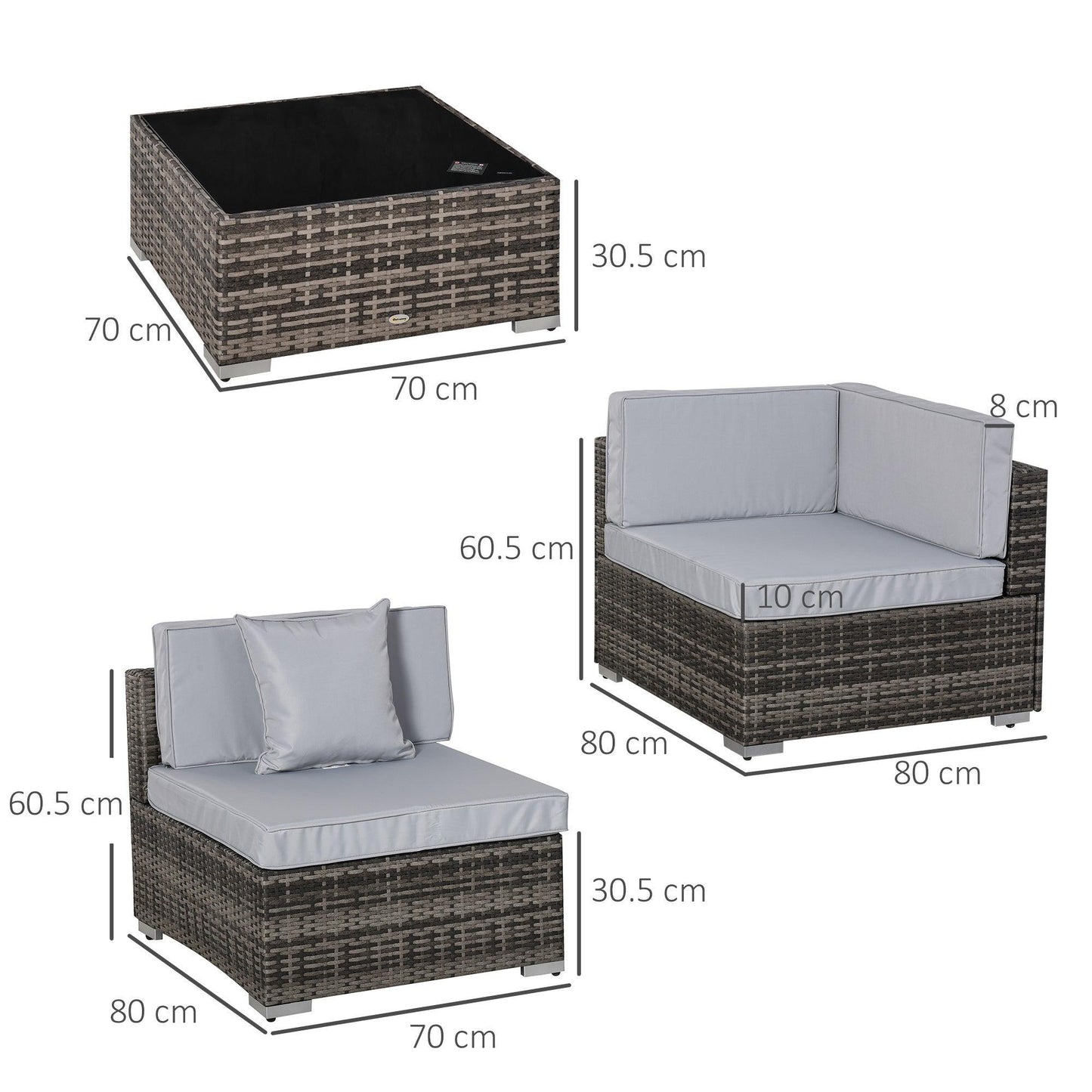 Outsunny Outdoor Rattan Sofa Set with Cushions - 7PC - ALL4U RETAILER LTD