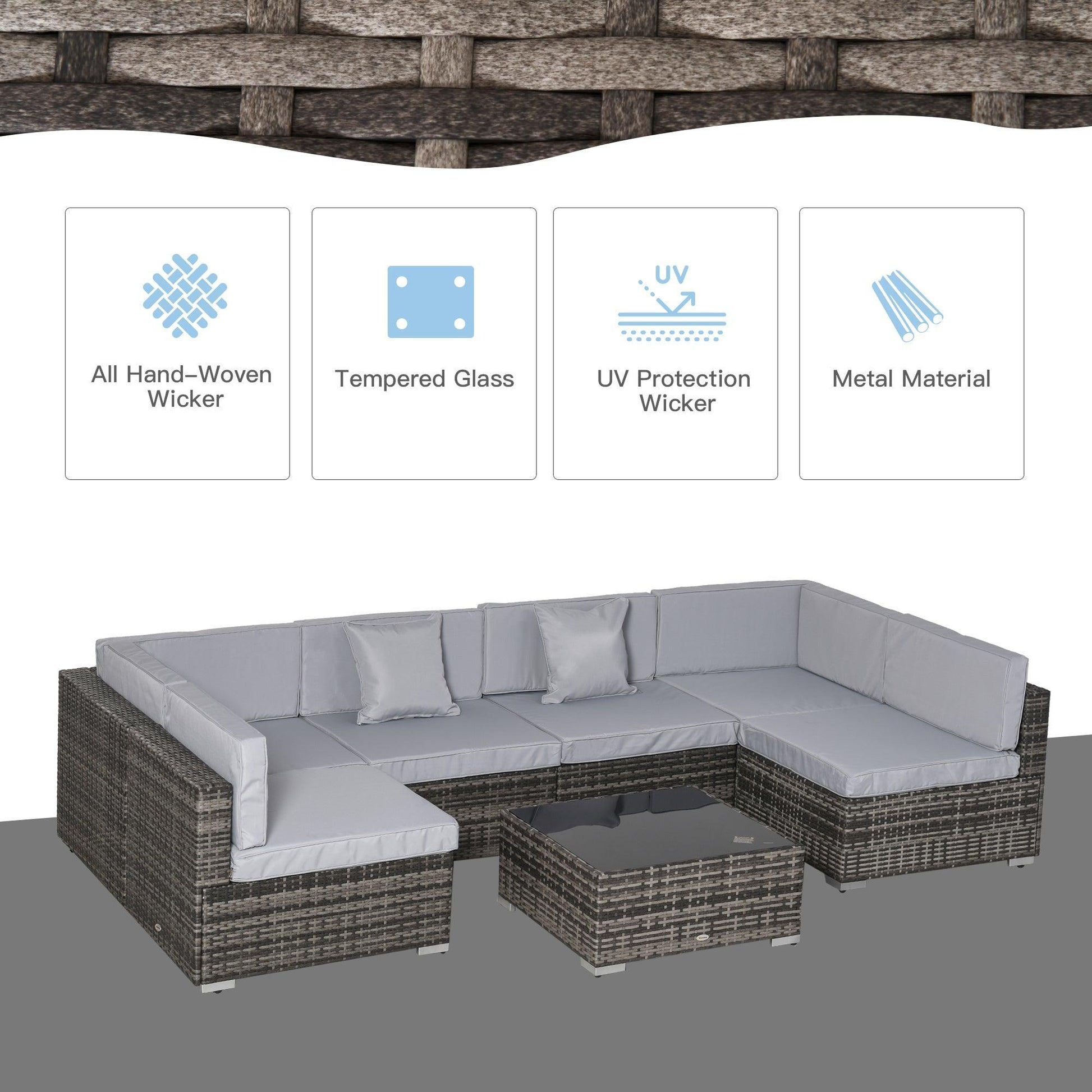 Outsunny Outdoor Rattan Sofa Set with Cushions - 7PC - ALL4U RETAILER LTD