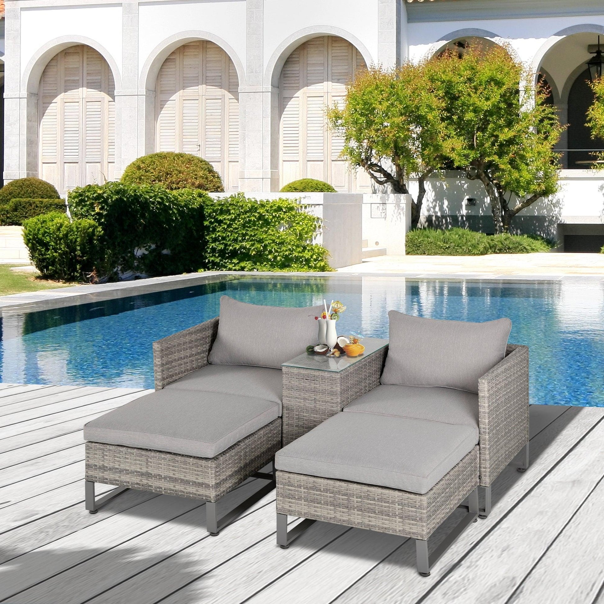 Outsunny Outdoor Rattan Sofa Set with Lounge and Table - ALL4U RETAILER LTD