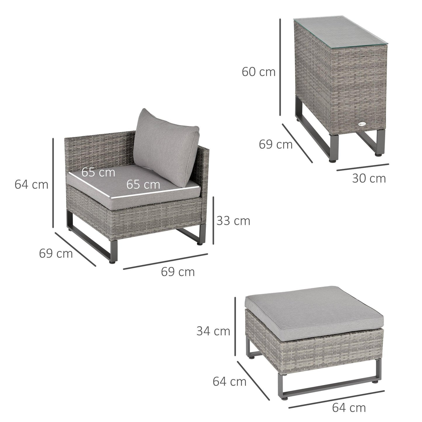 Outsunny Outdoor Rattan Sofa Set with Lounge and Table - ALL4U RETAILER LTD