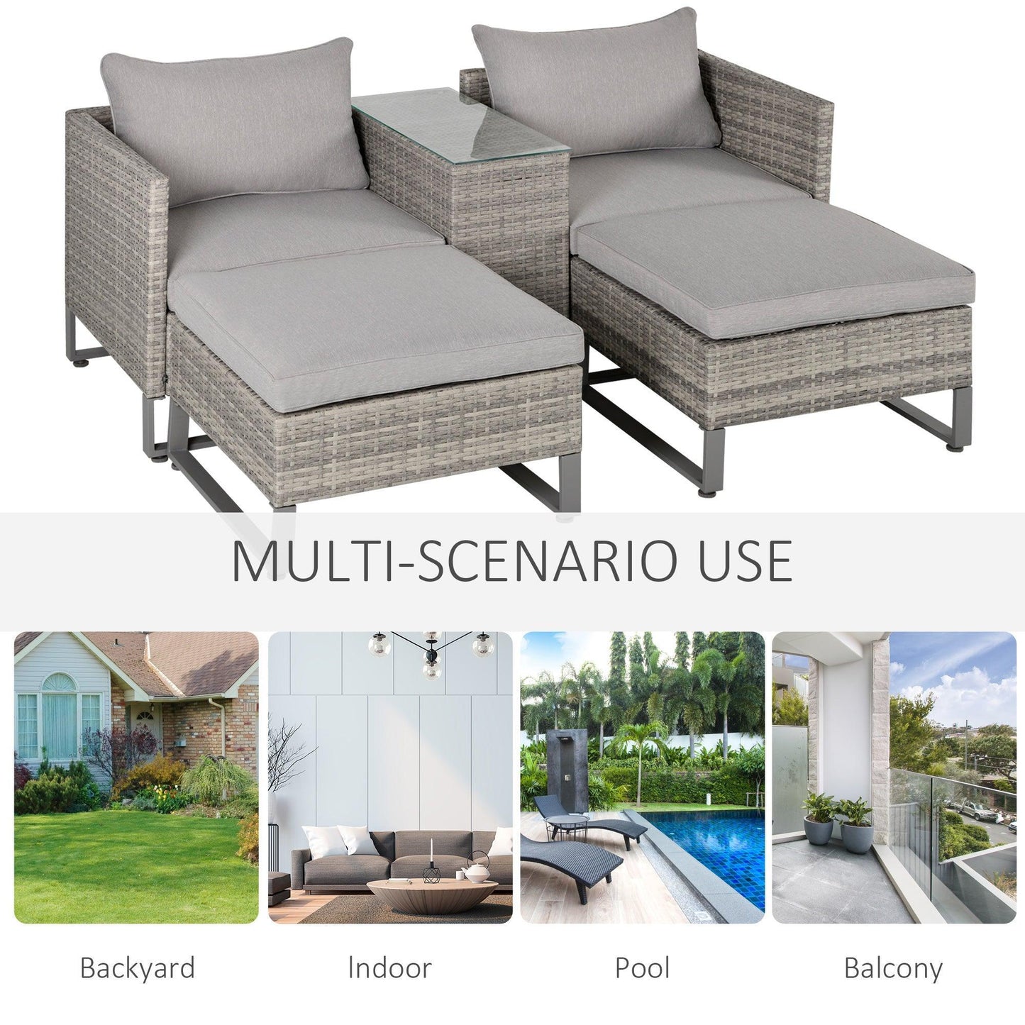 Outsunny Outdoor Rattan Sofa Set with Lounge and Table - ALL4U RETAILER LTD