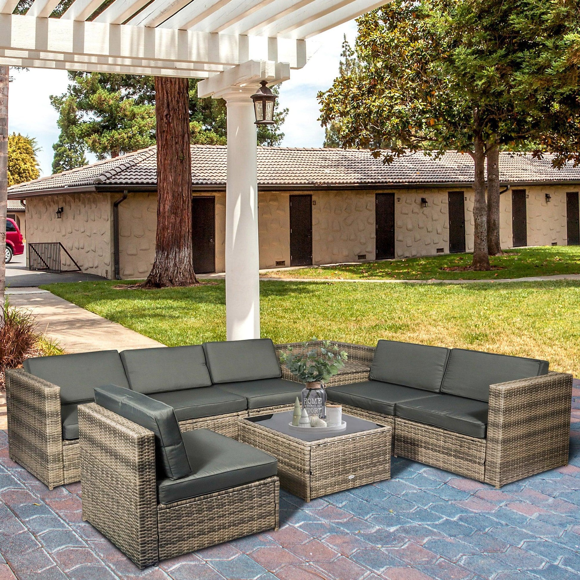 Outsunny Outdoor Rattan Sofa Set with Storage and Cushions - ALL4U RETAILER LTD