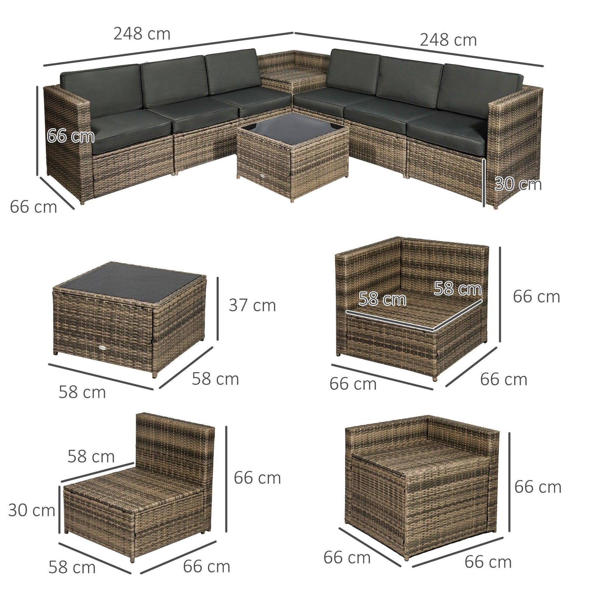 Outsunny Outdoor Rattan Sofa Set with Storage and Cushions - ALL4U RETAILER LTD