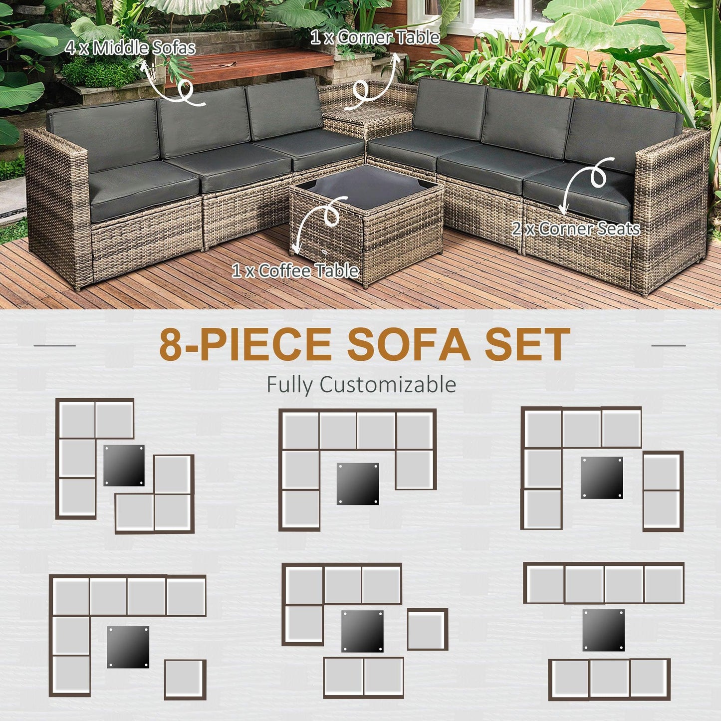 Outsunny Outdoor Rattan Sofa Set with Storage and Cushions - ALL4U RETAILER LTD