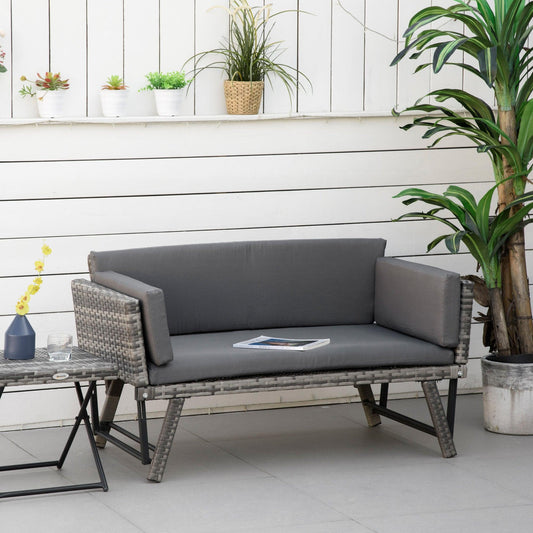 Outsunny Outdoor Rattan Sofabed with Cushion - Grey - ALL4U RETAILER LTD