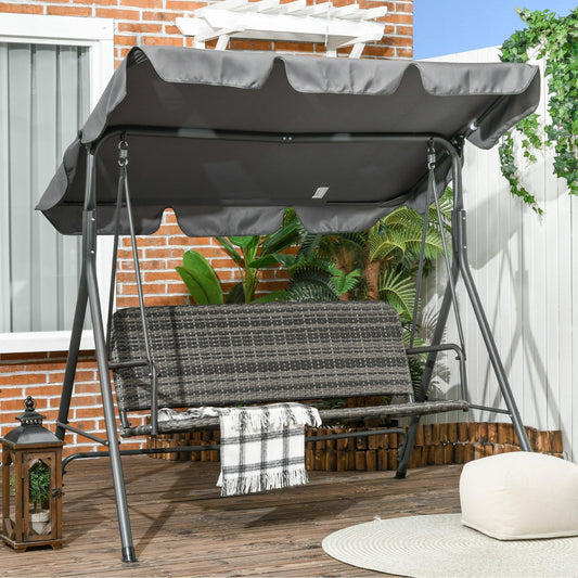 Outsunny Outdoor Rattan Swing Chair with Canopy - Grey - ALL4U RETAILER LTD