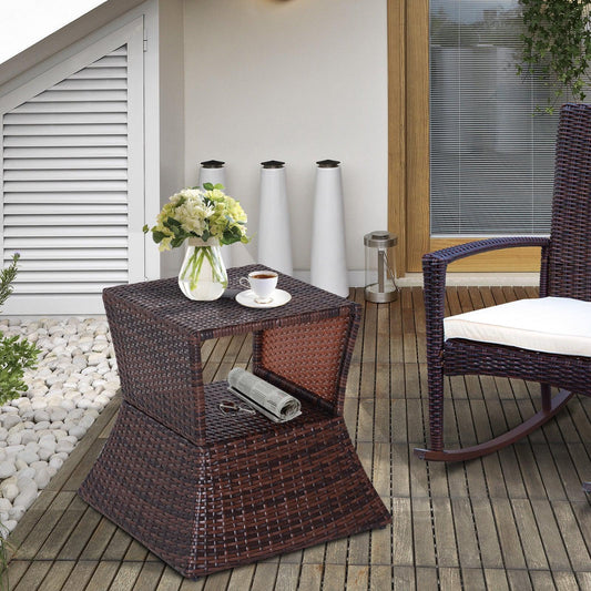 Outsunny Outdoor Rattan Table with Umbrella Hole & Storage, Brown - ALL4U RETAILER LTD