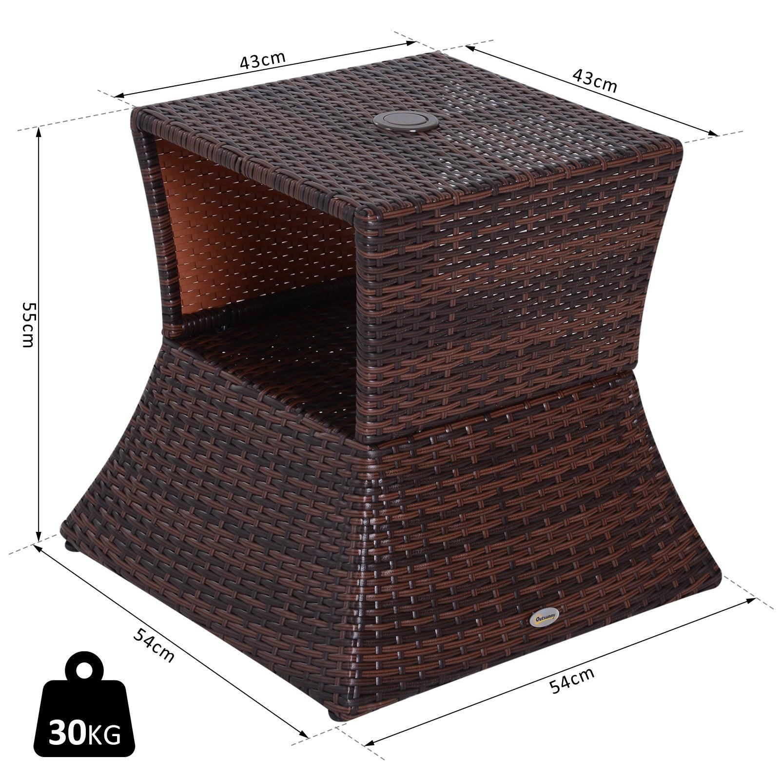 Outsunny Outdoor Rattan Table with Umbrella Hole & Storage, Brown - ALL4U RETAILER LTD