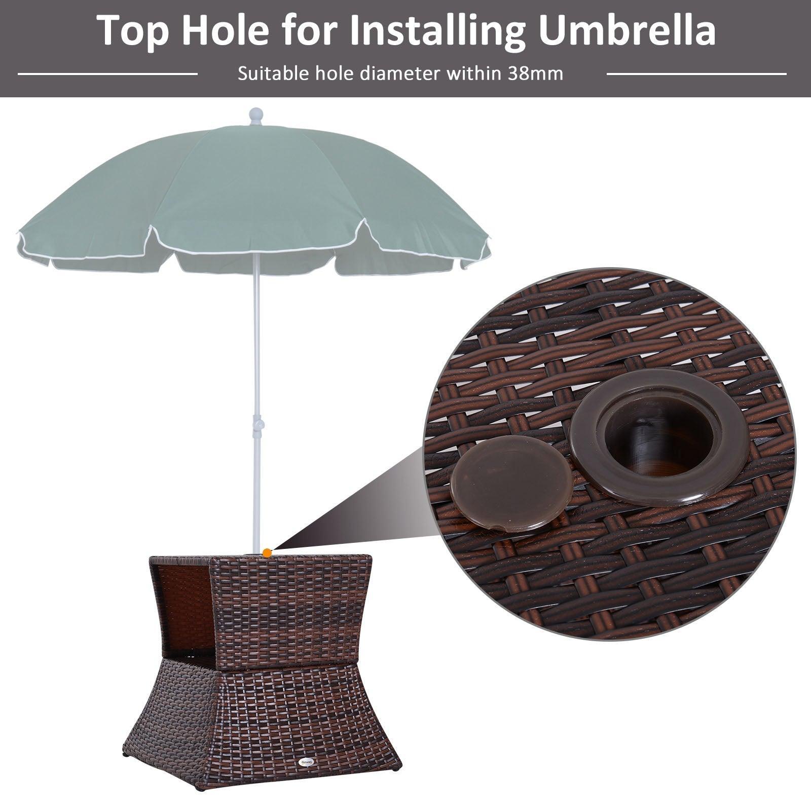 Outsunny Outdoor Rattan Table with Umbrella Hole & Storage, Brown - ALL4U RETAILER LTD