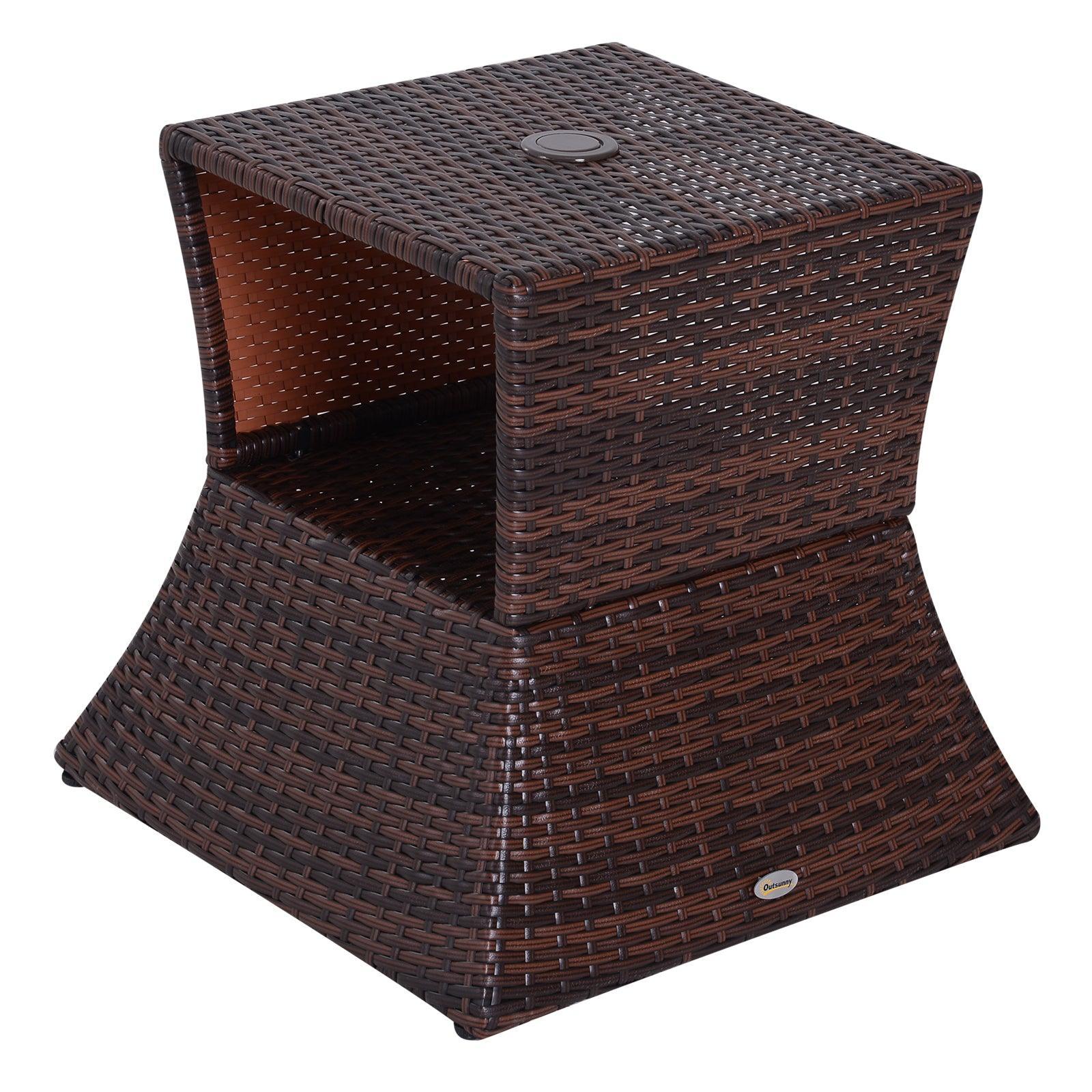 Outsunny Outdoor Rattan Table with Umbrella Hole & Storage, Brown - ALL4U RETAILER LTD