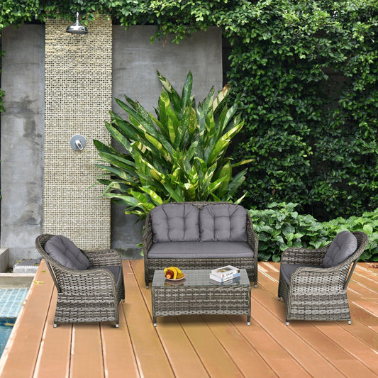 Outsunny Outdoor Rattan Wicker Patio Sofa Set - Grey - ALL4U RETAILER LTD